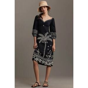 NWT Farm For Anthro Sweetheart Cutout Beaded Midi Dress Intricate Resortwear XL